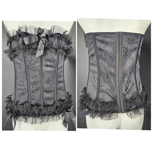 Seven 'til Midnight Other - Seven Til Midnight Corset Top Womens 1X 2X Black Lace Ruffle Bustier Plus Mesh